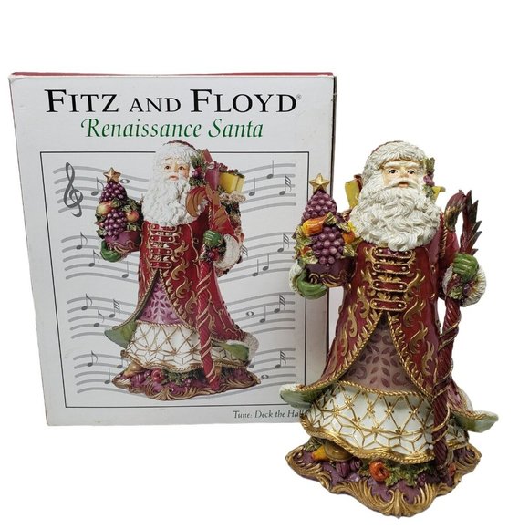 Fitz & Floyd Musical Renaissance Santa Figurine Sings Deck The Halls 8.75 in Red - Picture 1 of 16